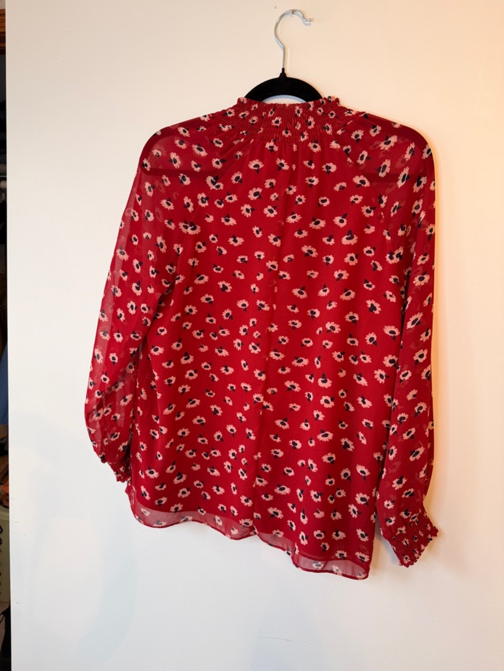 Madewell Red Floral Smocked-Neck Blouse - Picture 5 of 6